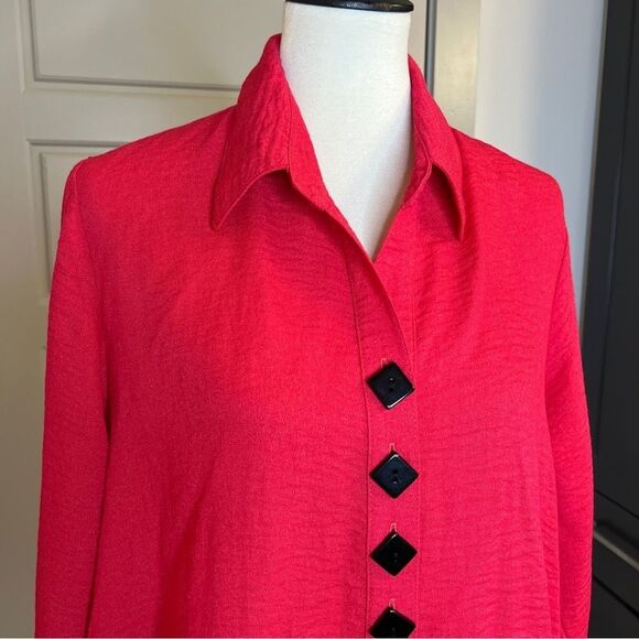 YUSHI Button Front Lagenlook Art to Wear Artsy Top Crinkle Metallic Shimmer Sz M - Picture 4 of 8